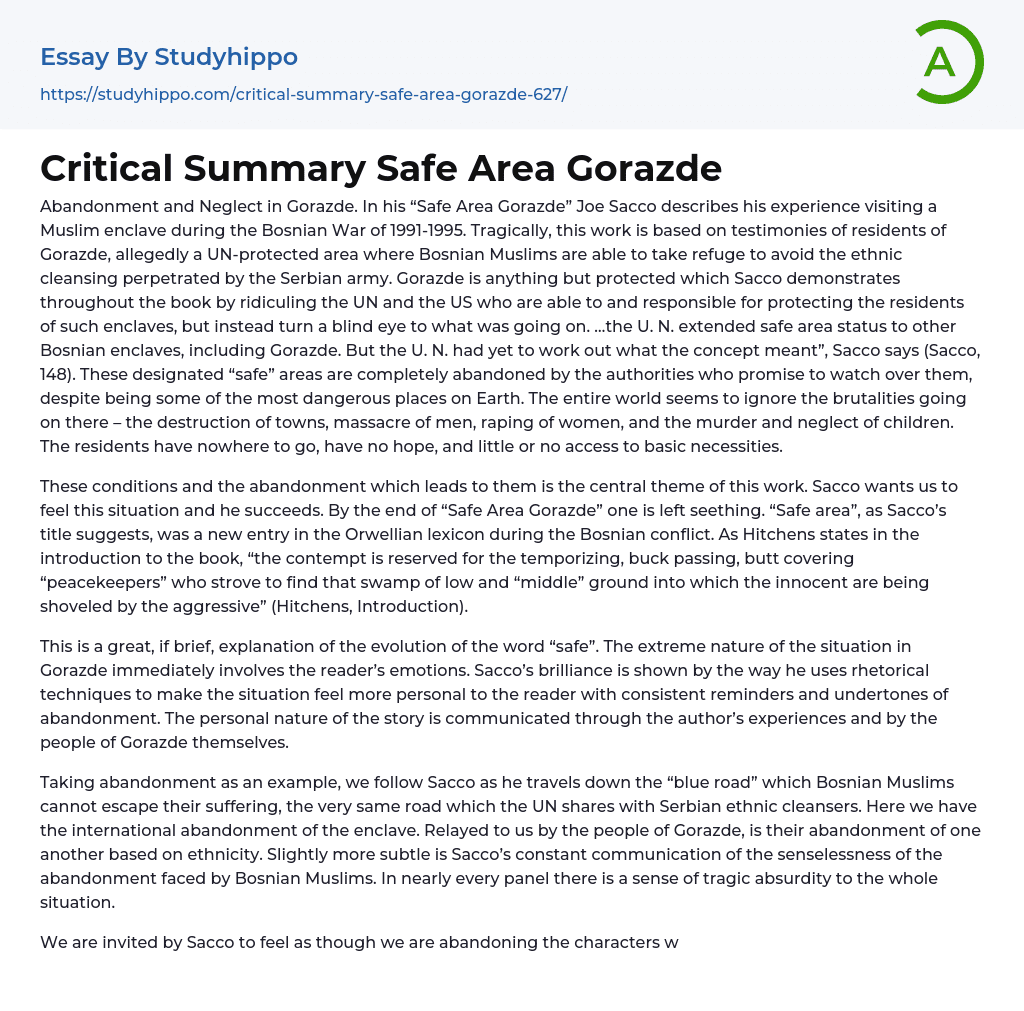 Critical Summary Safe Area Gorazde Essay Example