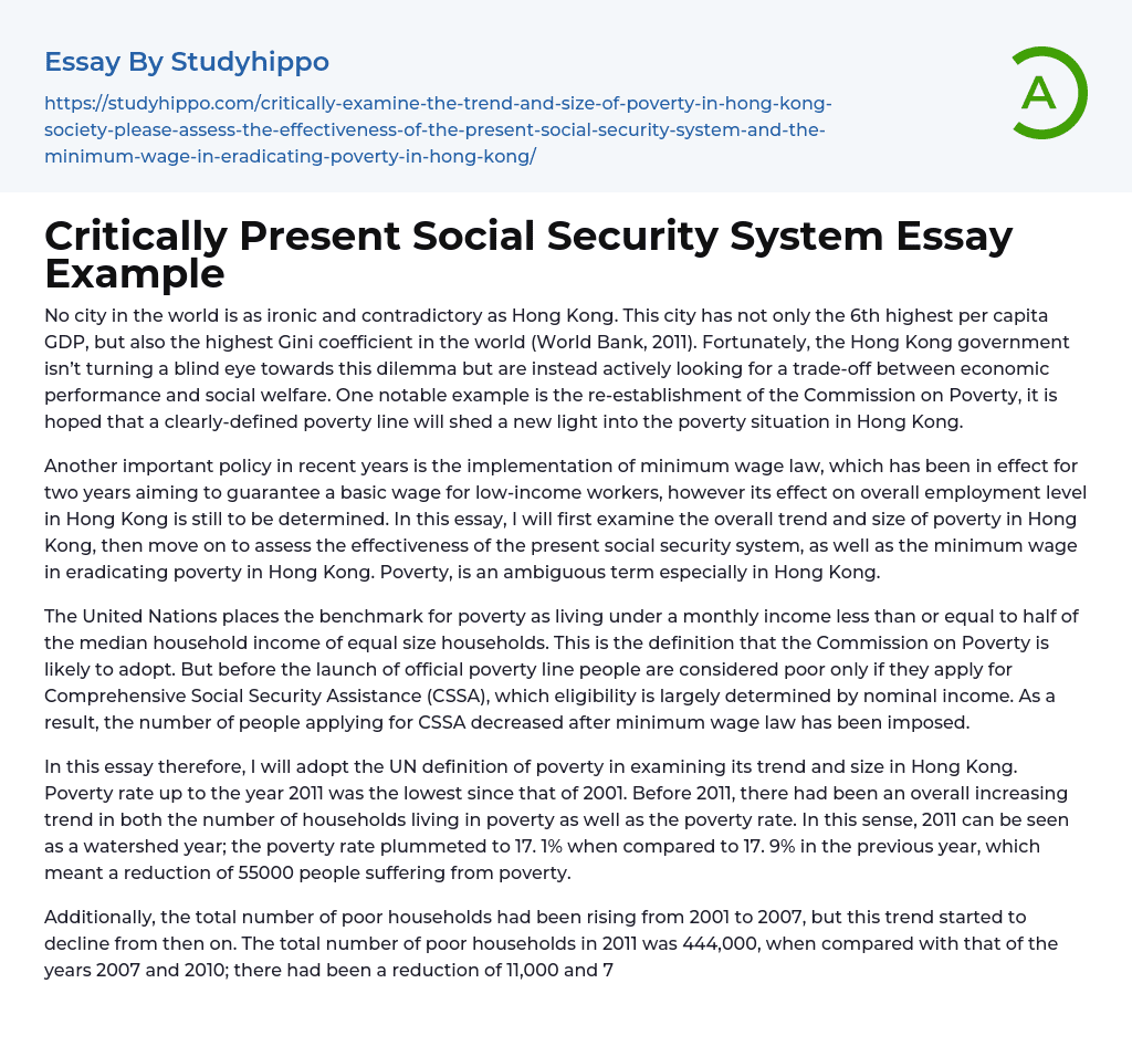 Critically Present Social Security System Essay Example