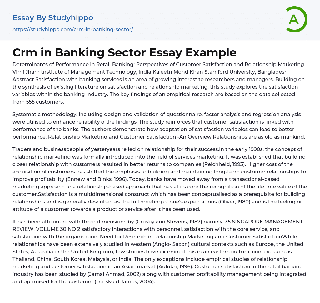 Crm in Banking Sector Essay Example
