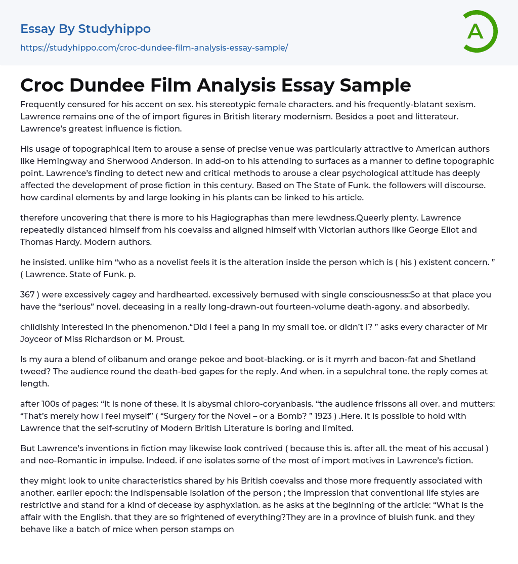 Croc Dundee Film Analysis Essay Sample