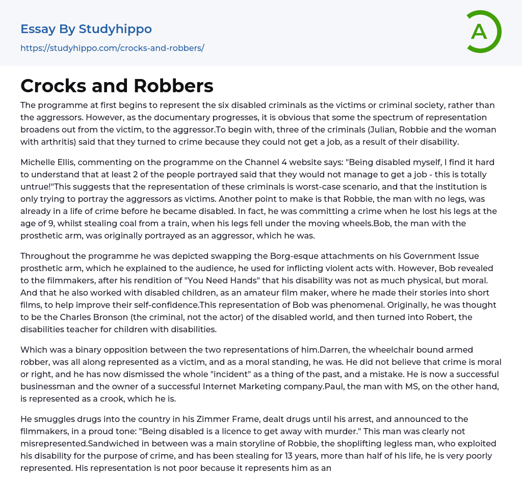 Crocks and Robbers Essay Example