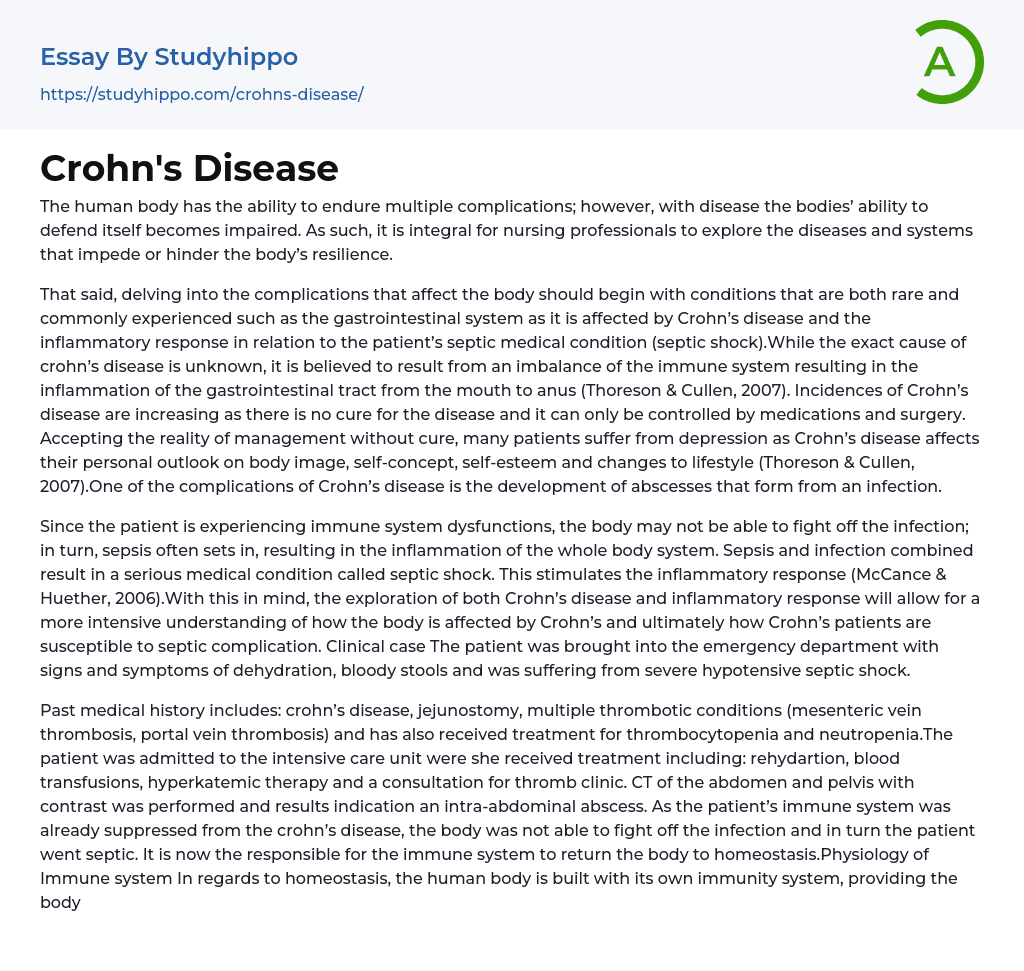 Crohn’s Disease Essay Example
