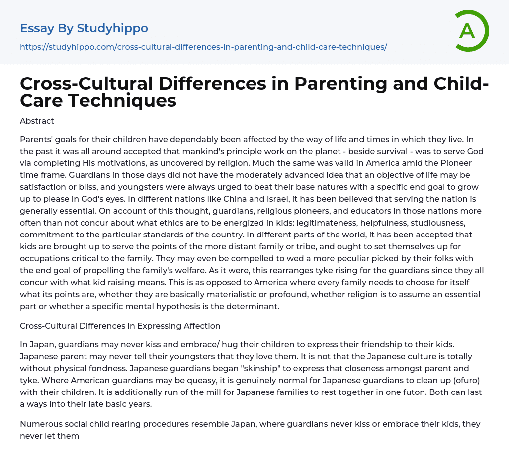 Cross-Cultural Differences in Parenting and Child-Care Techniques Essay Example