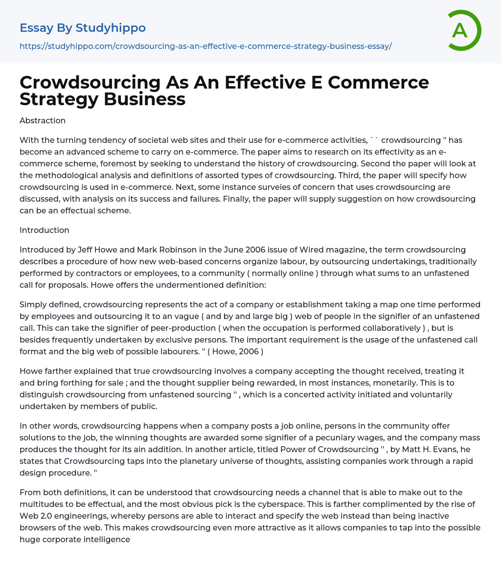 Crowdsourcing As An Effective E Commerce Strategy Business Essay Example