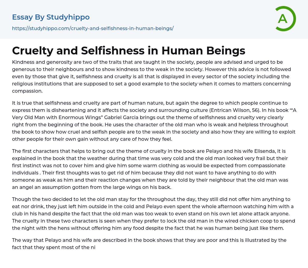 essay on human selfishness