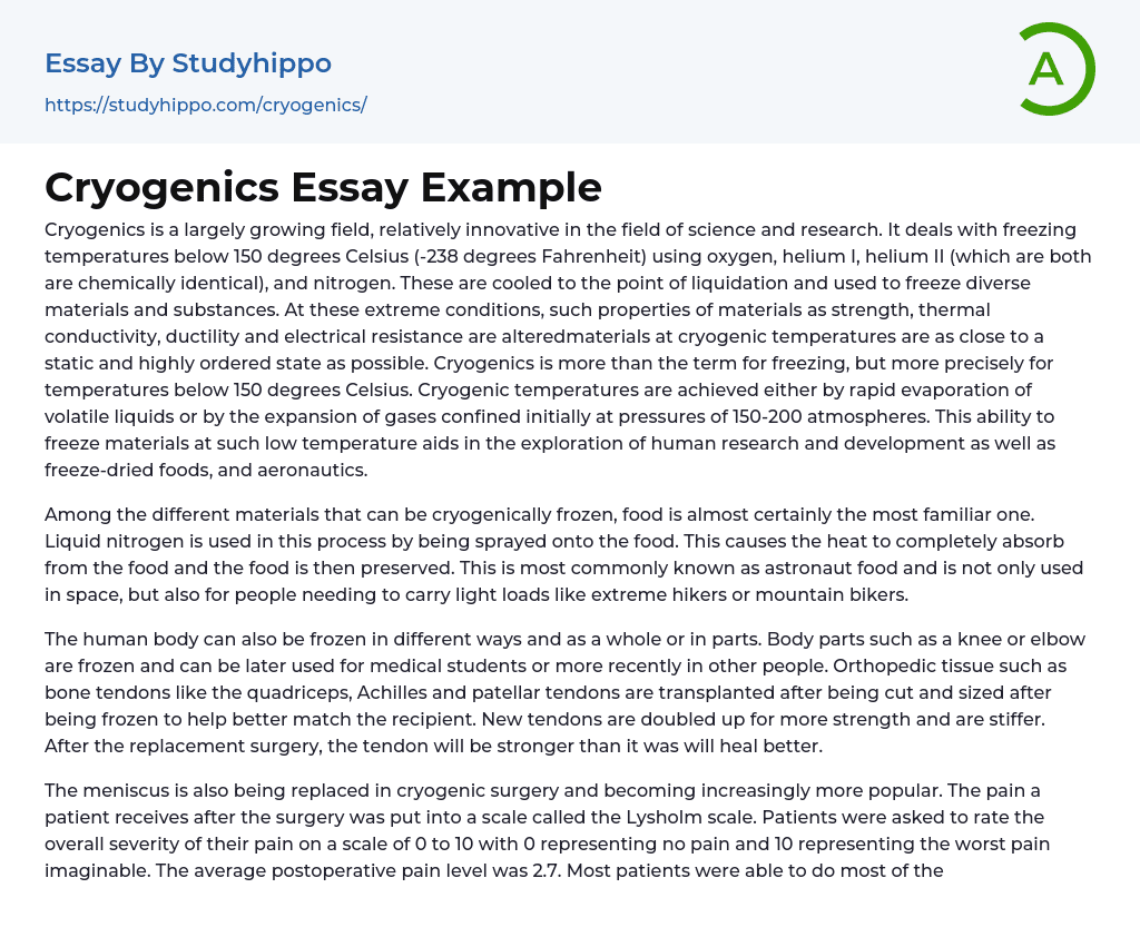 Cryogenics Essay Example