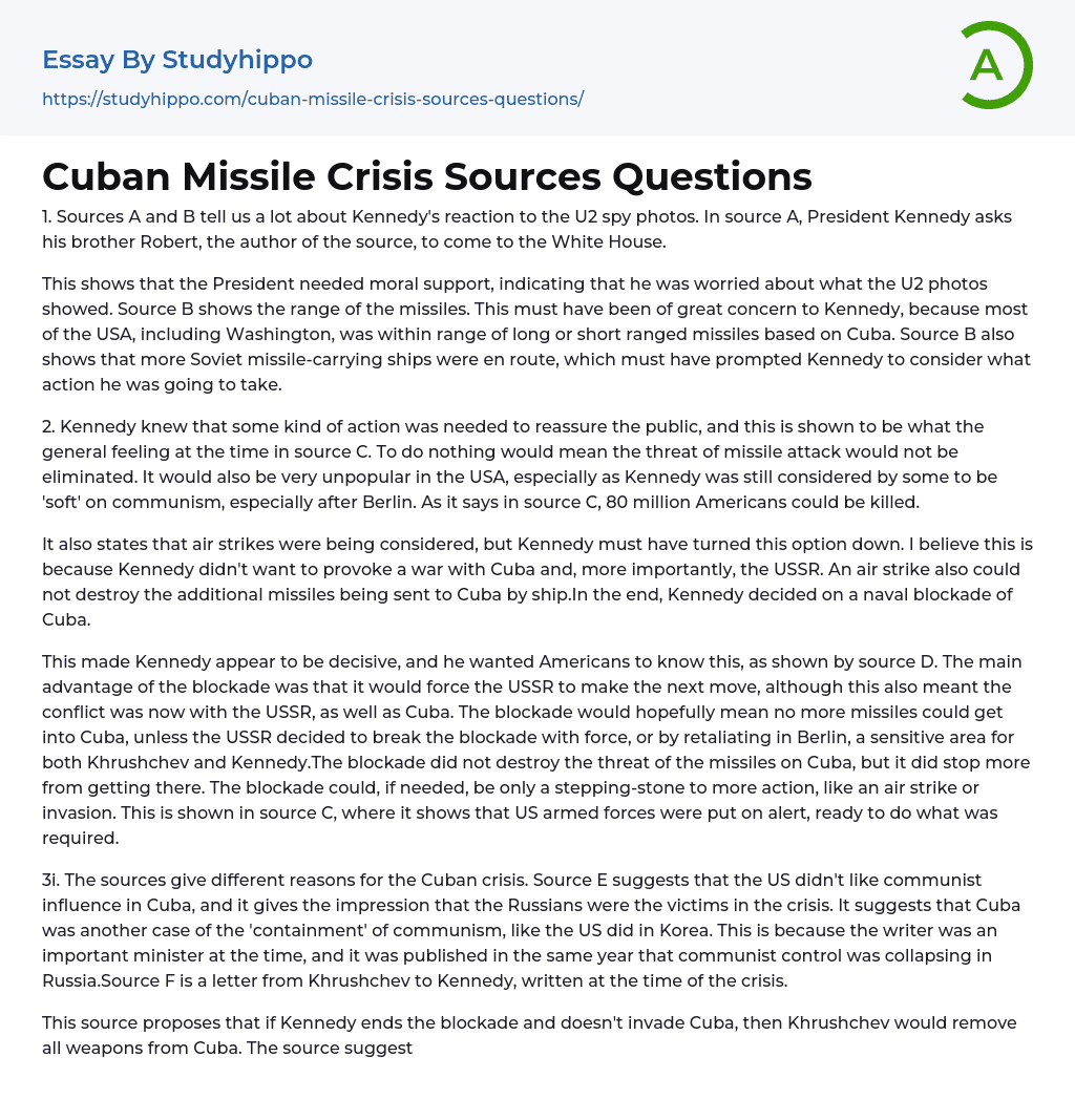 cuban missile crisis essay intro