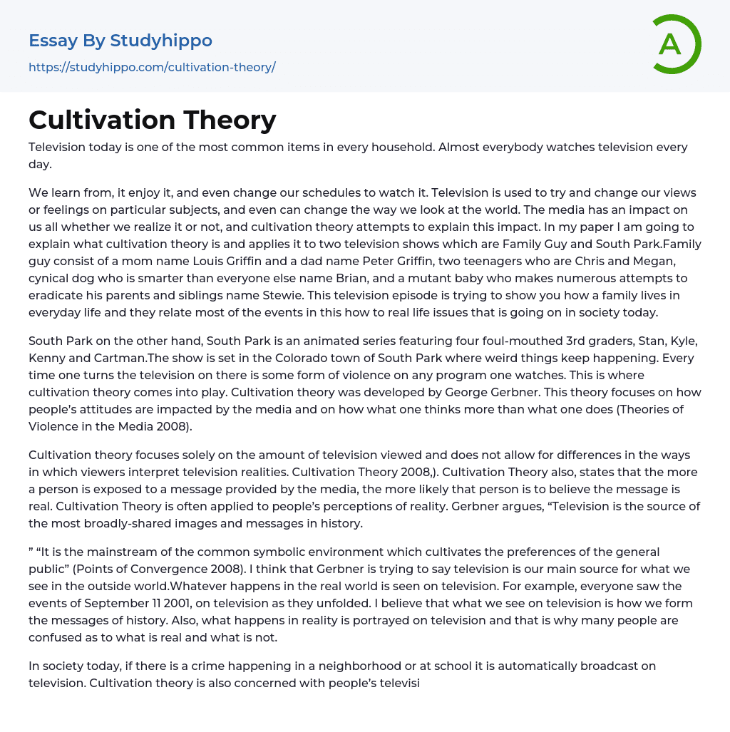 Cultivation Theory Essay Example