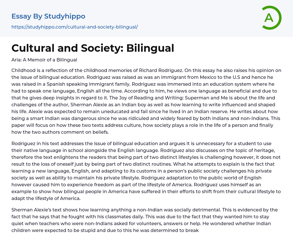 Cultural and Society: Bilingual Essay Example