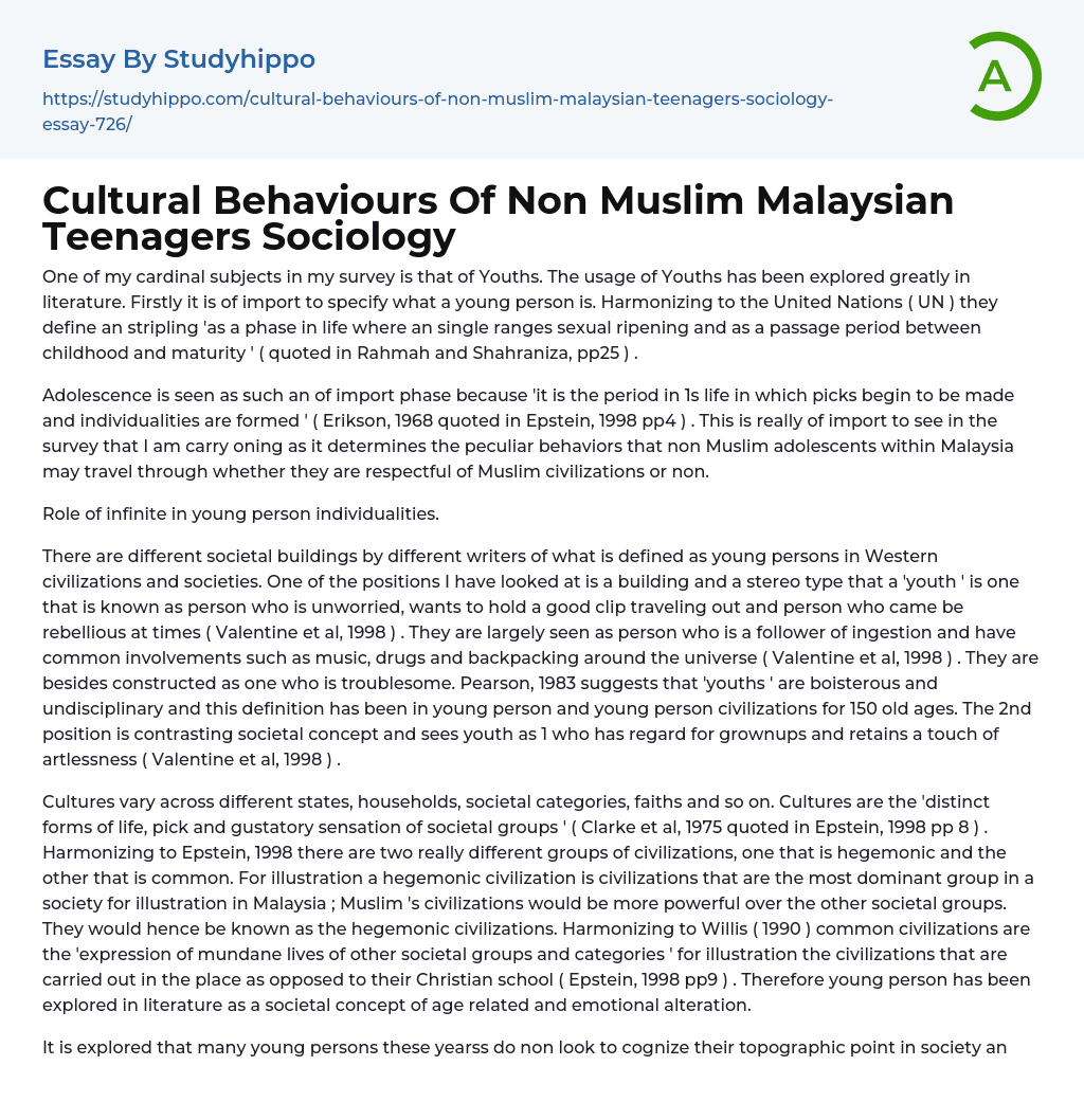 Cultural Behaviours Of Non Muslim Malaysian Teenagers Sociology Essay Example