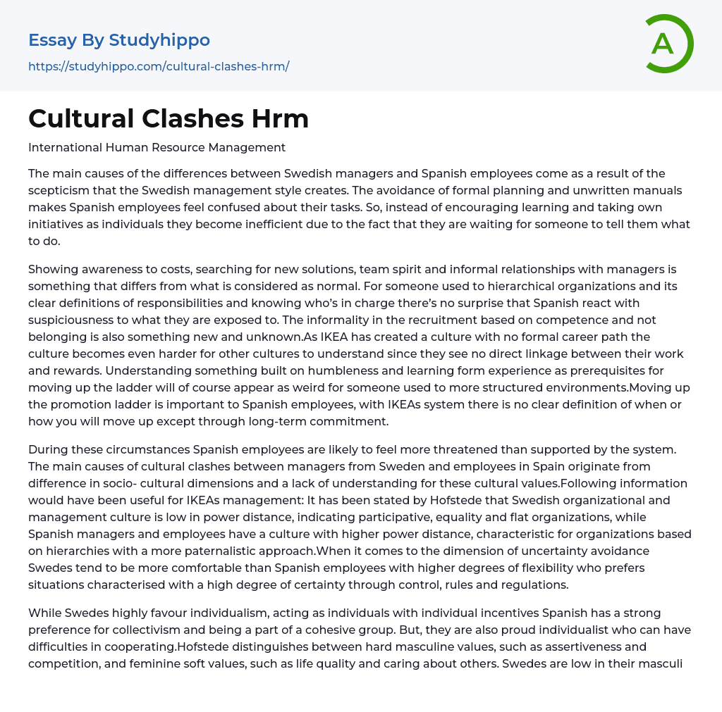 Cultural Clashes Hrm Essay Example