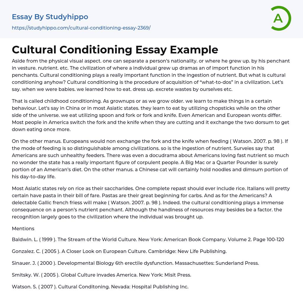 Cultural Conditioning Essay Example