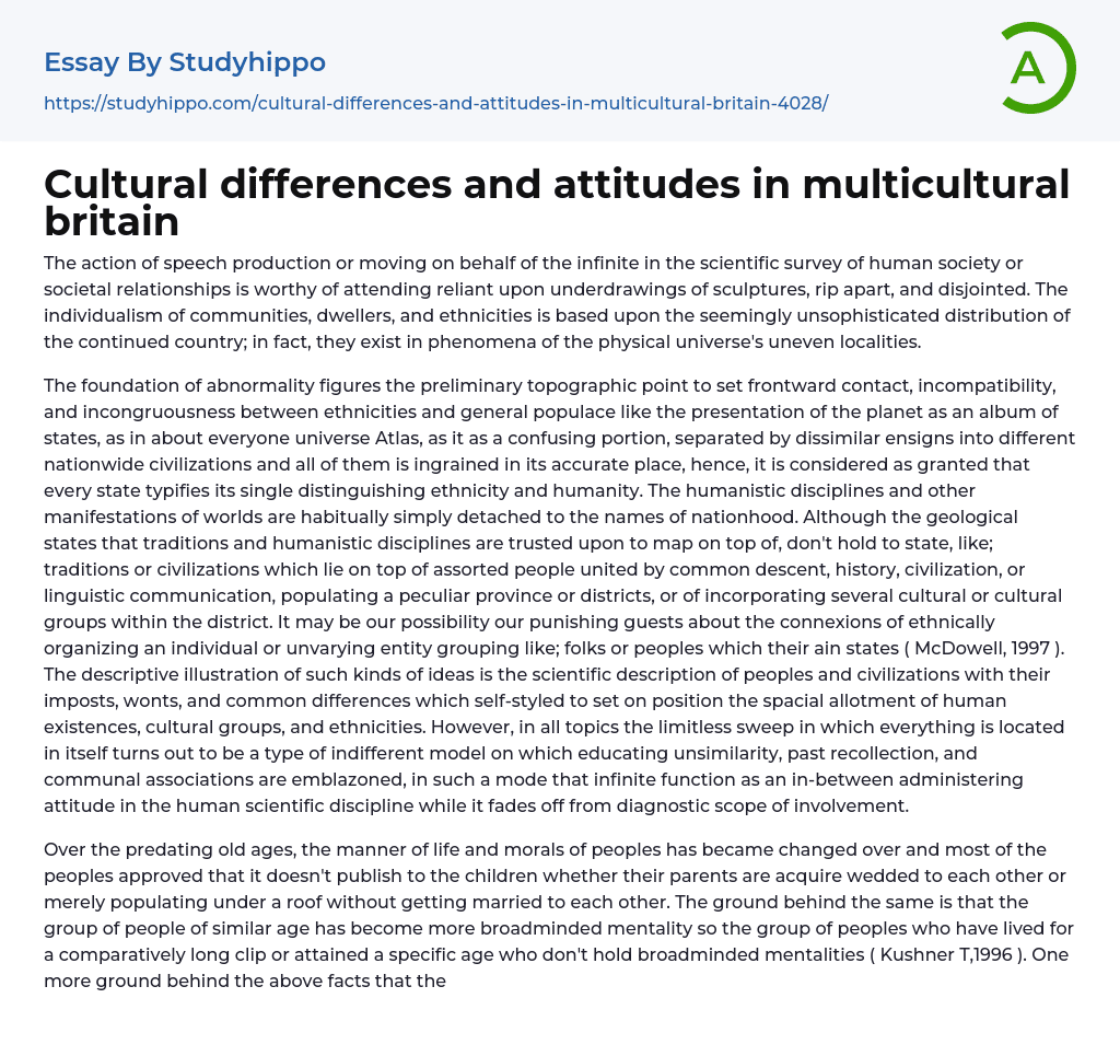 Cultural differences and attitudes in multicultural britain Essay Example