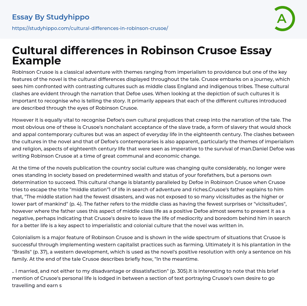 Cultural differences in Robinson Crusoe Essay Example