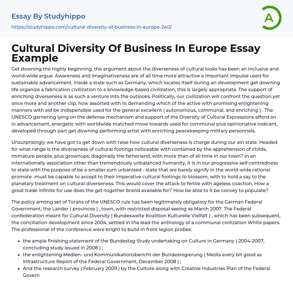 Cultural Diversity Of Business In Europe Essay Example