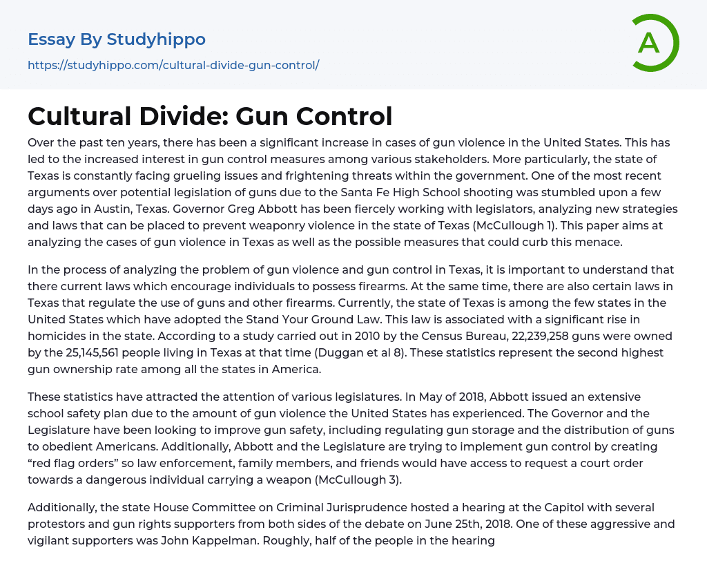 Cultural Divide: Gun Control Essay Example
