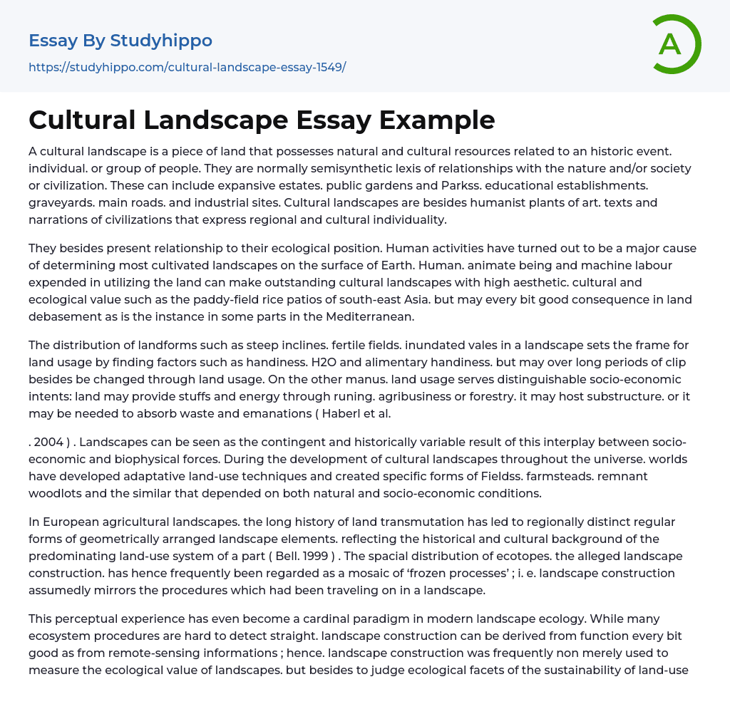 Cultural Landscape Essay Example