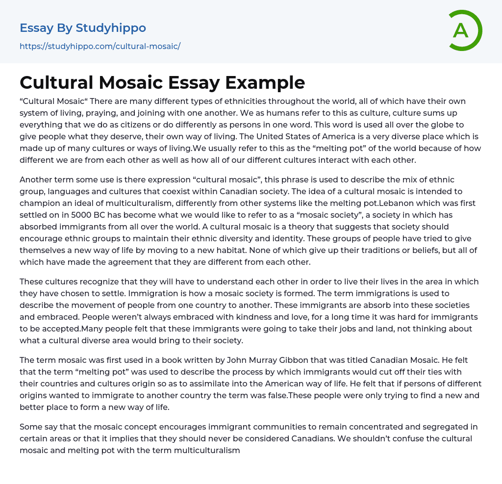 Cultural Mosaic Essay Example