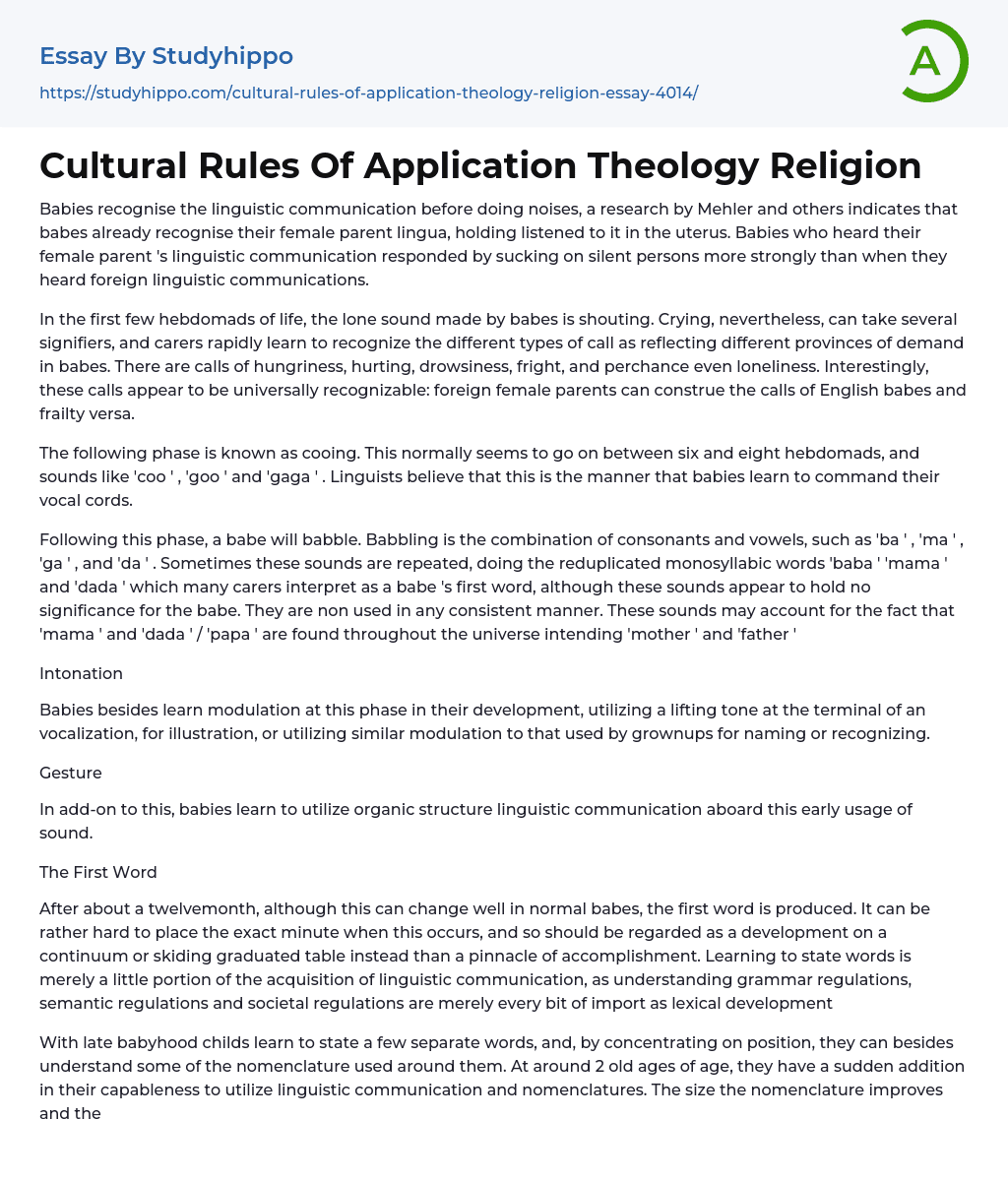 Cultural Rules Of Application Theology Religion Essay Example