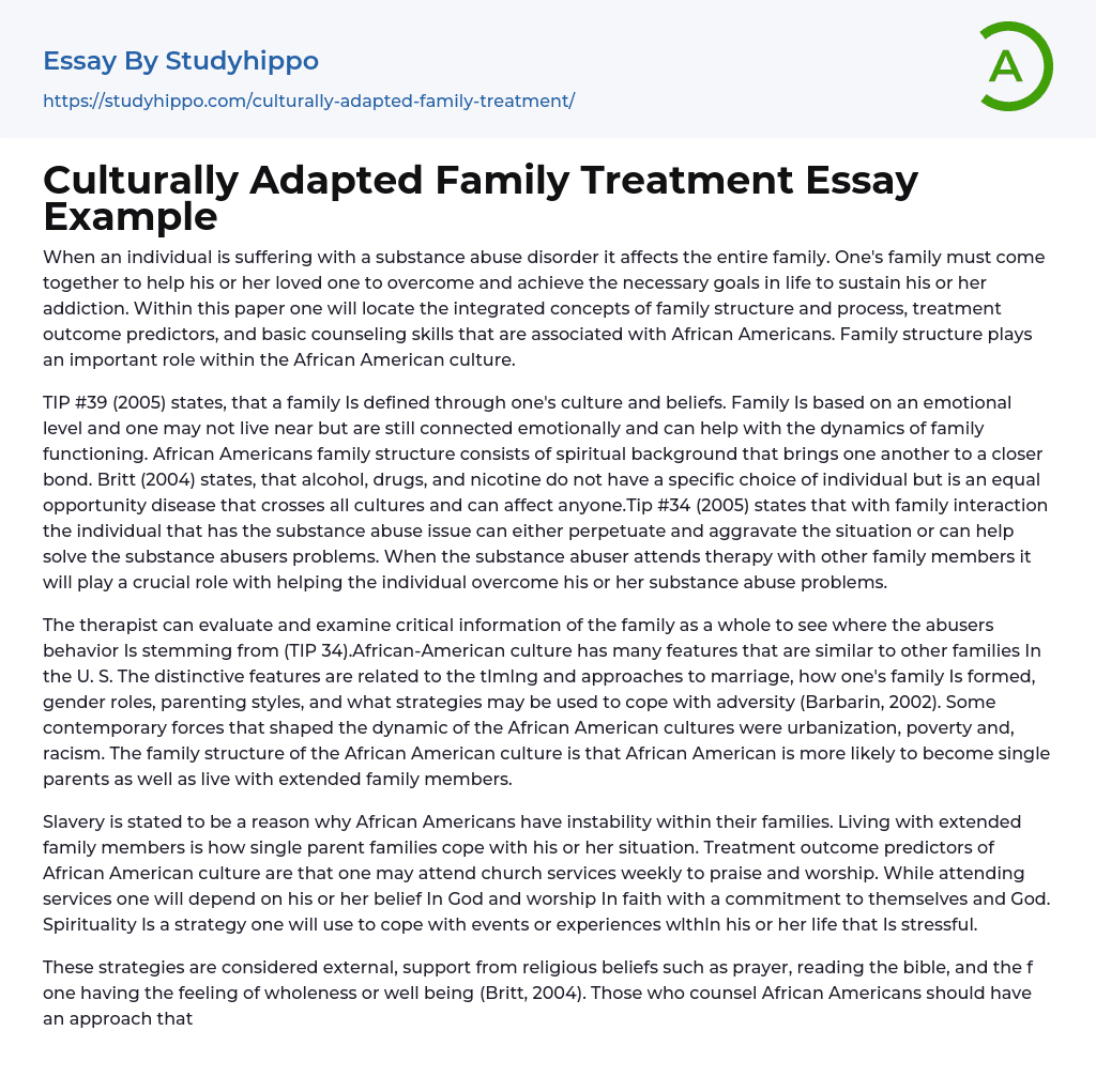 Culturally Adapted Family Treatment Essay Example