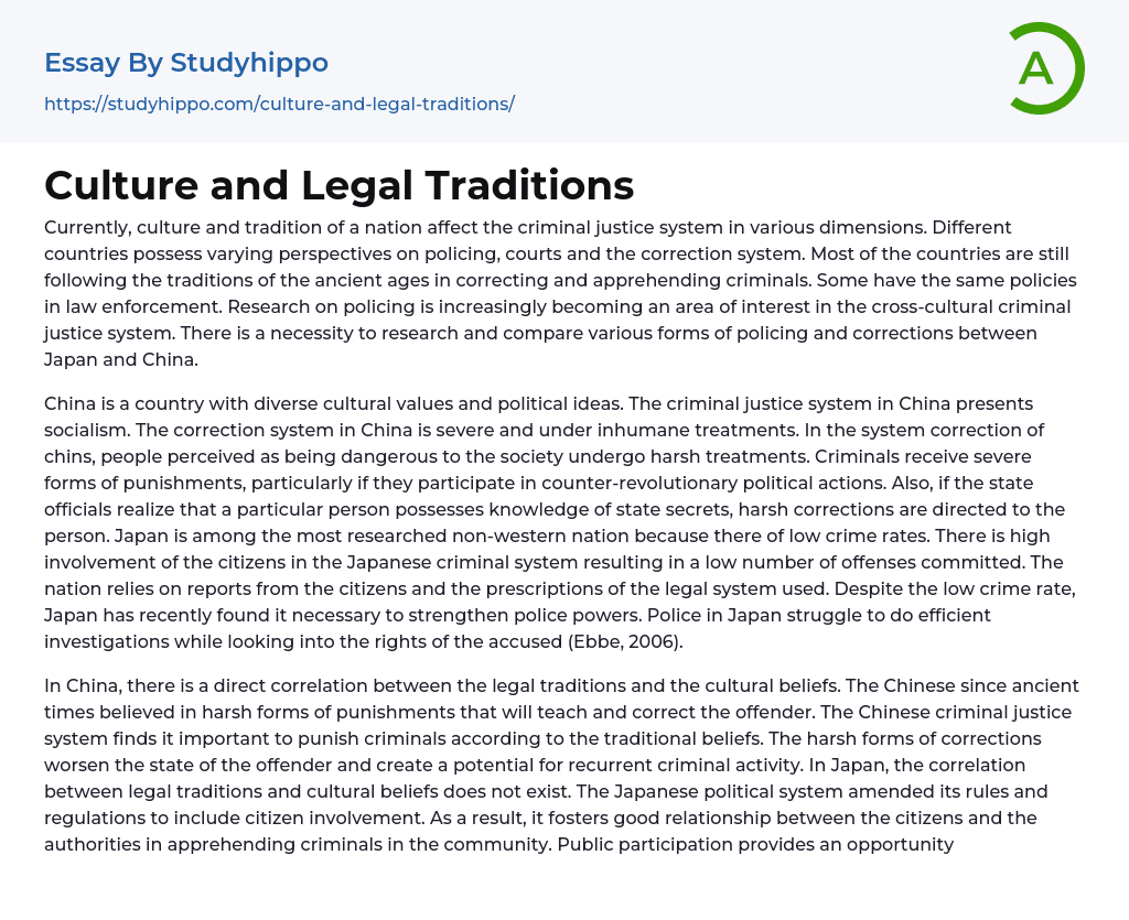 Culture and Legal Traditions Essay Example