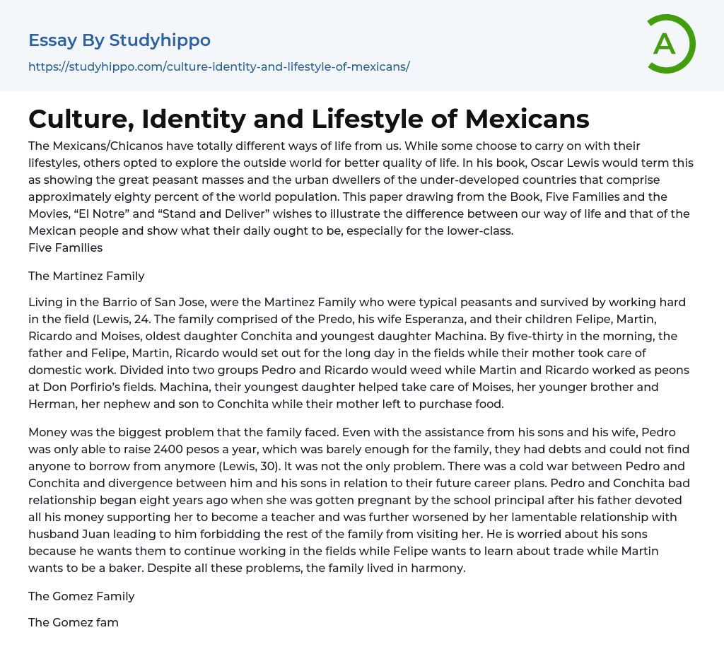 Culture, Identity and Lifestyle of Mexicans Essay Example