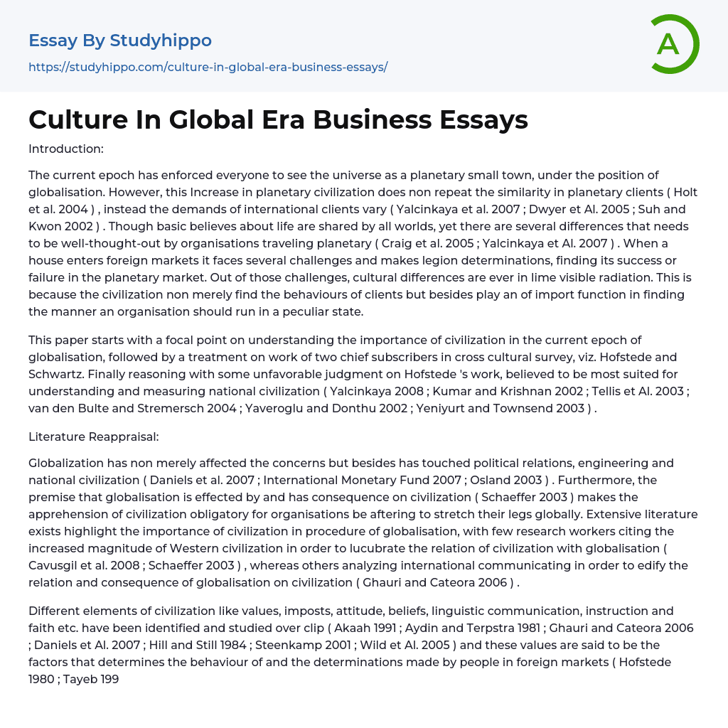 Culture In Global Era Business Essays