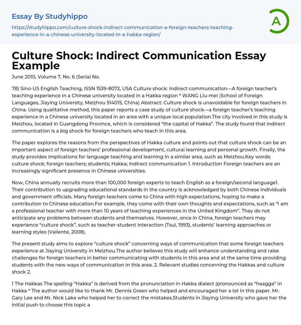 Culture Shock: Indirect Communication Essay Example