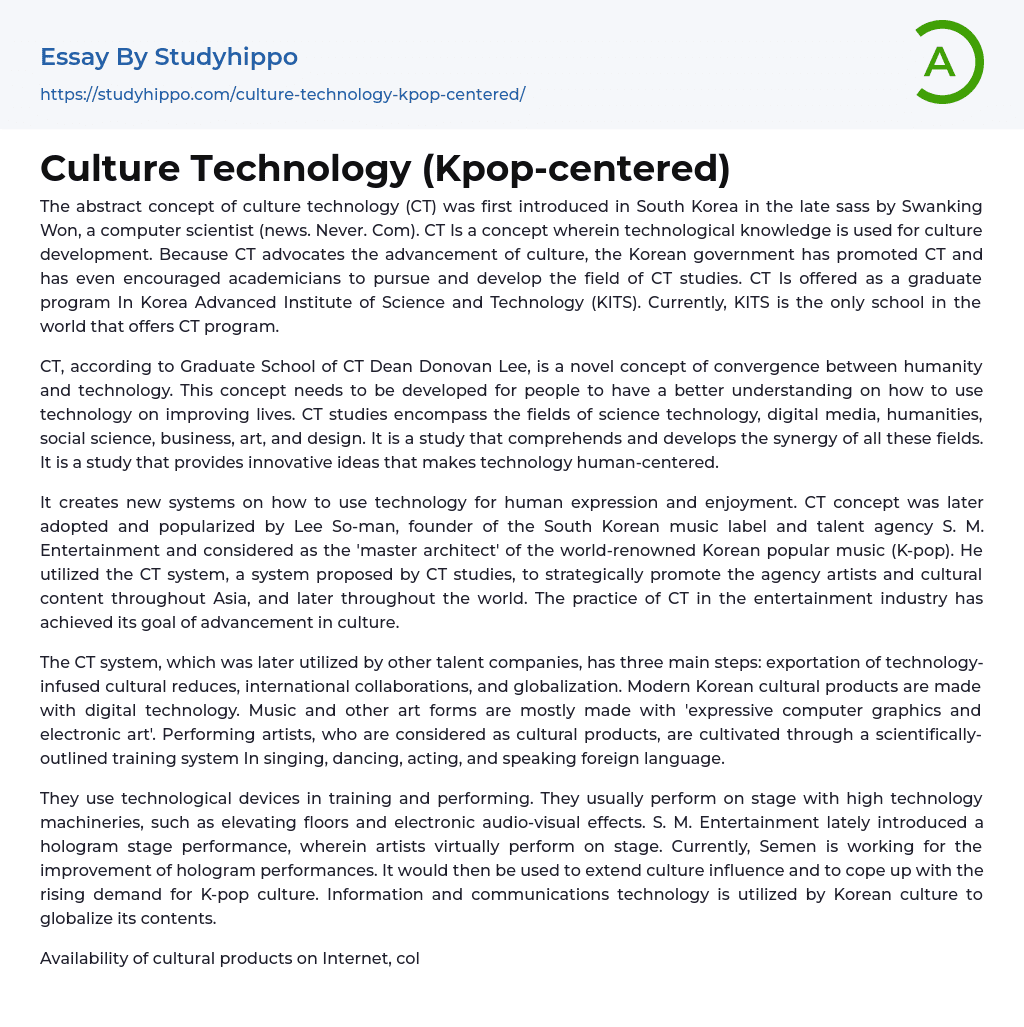 Culture Technology (Kpop-centered) Essay Example