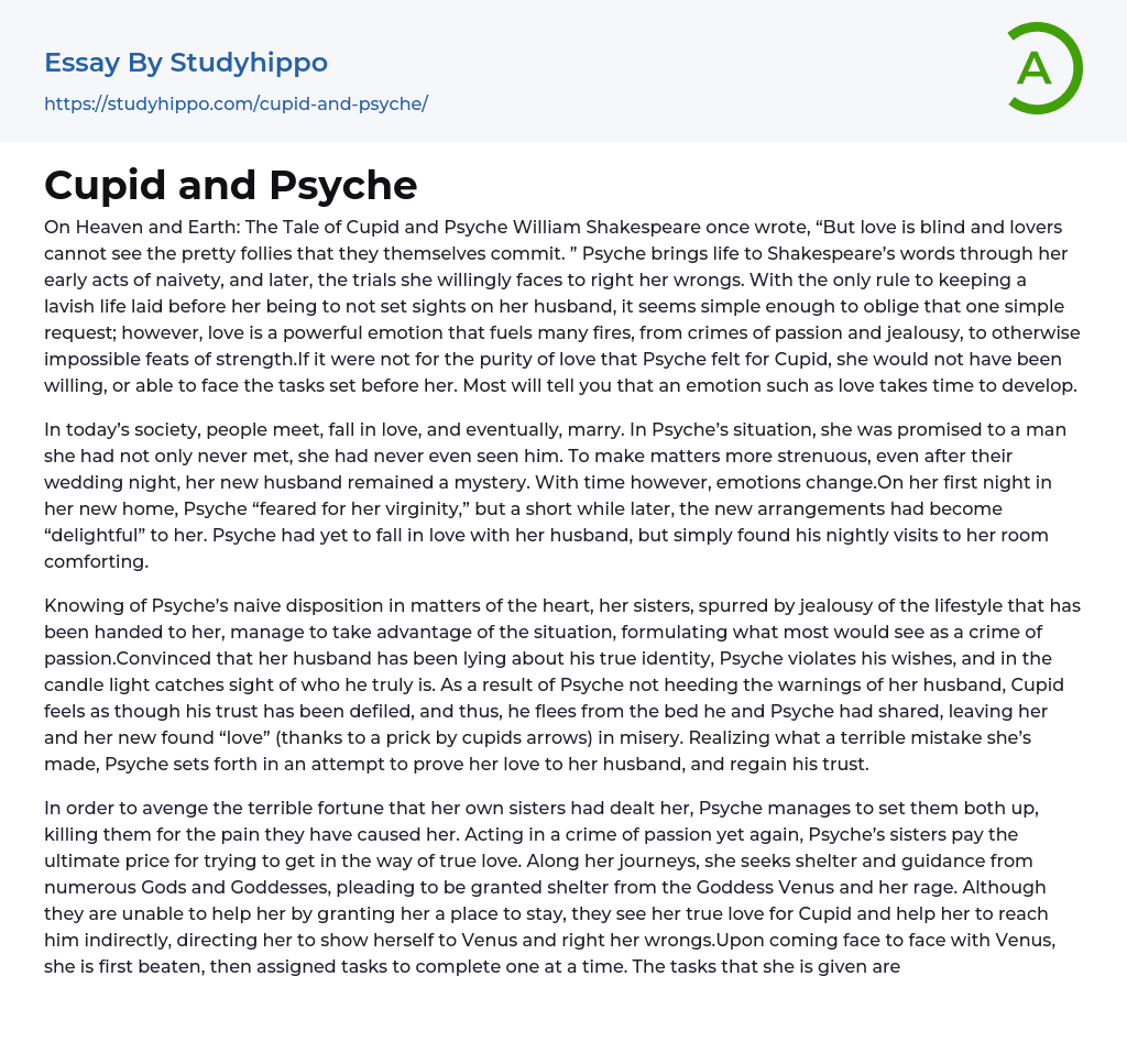 Cupid and Psyche Essay Example