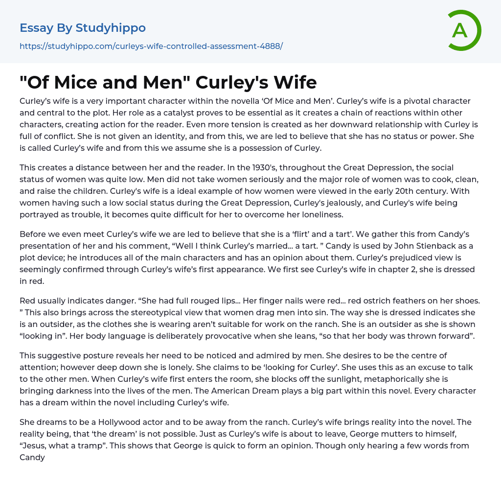 “of Mice And Men” Curleys Wife Essay Example