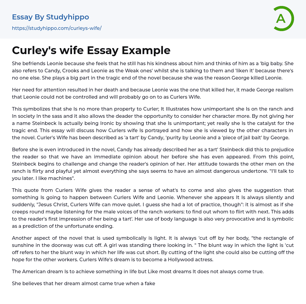 Curley’s wife Essay Example