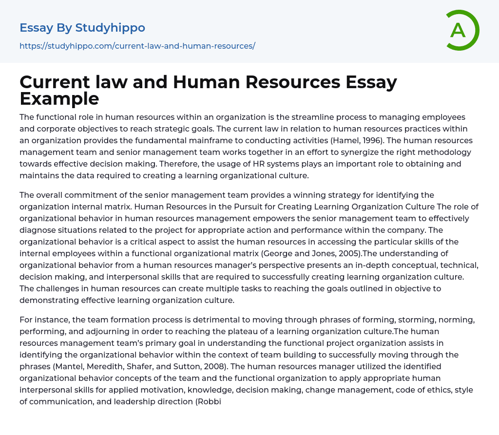 Current law and Human Resources Essay Example