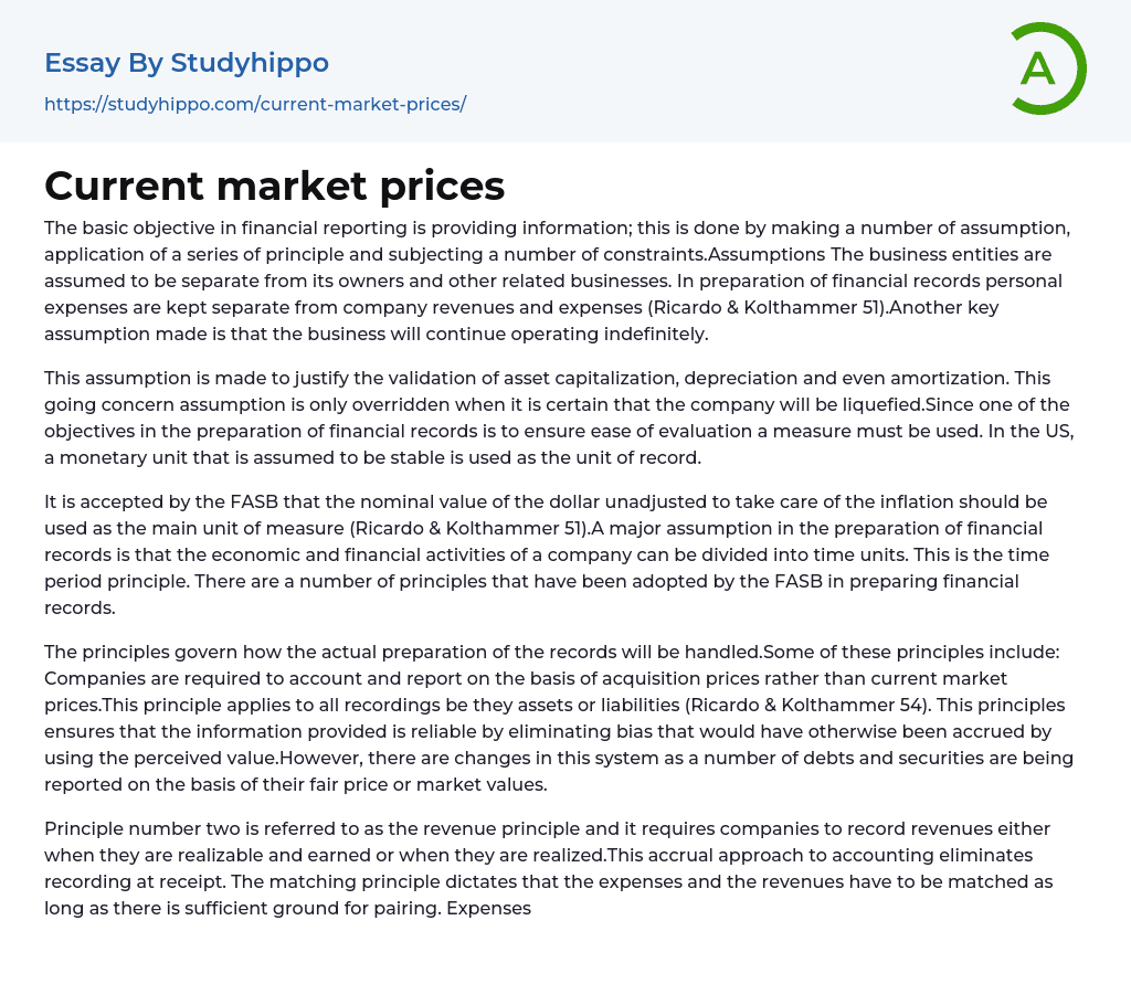 Current market prices Essay Example