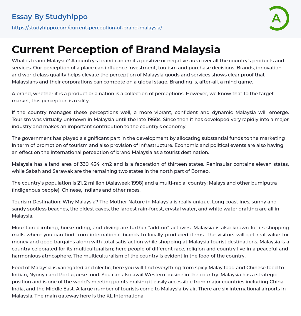 Current Perception of Brand Malaysia Essay Example