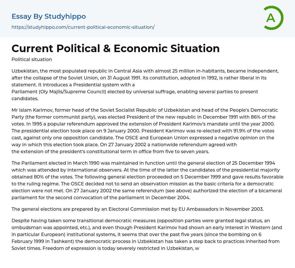 Current Political & Economic Situation Essay Example