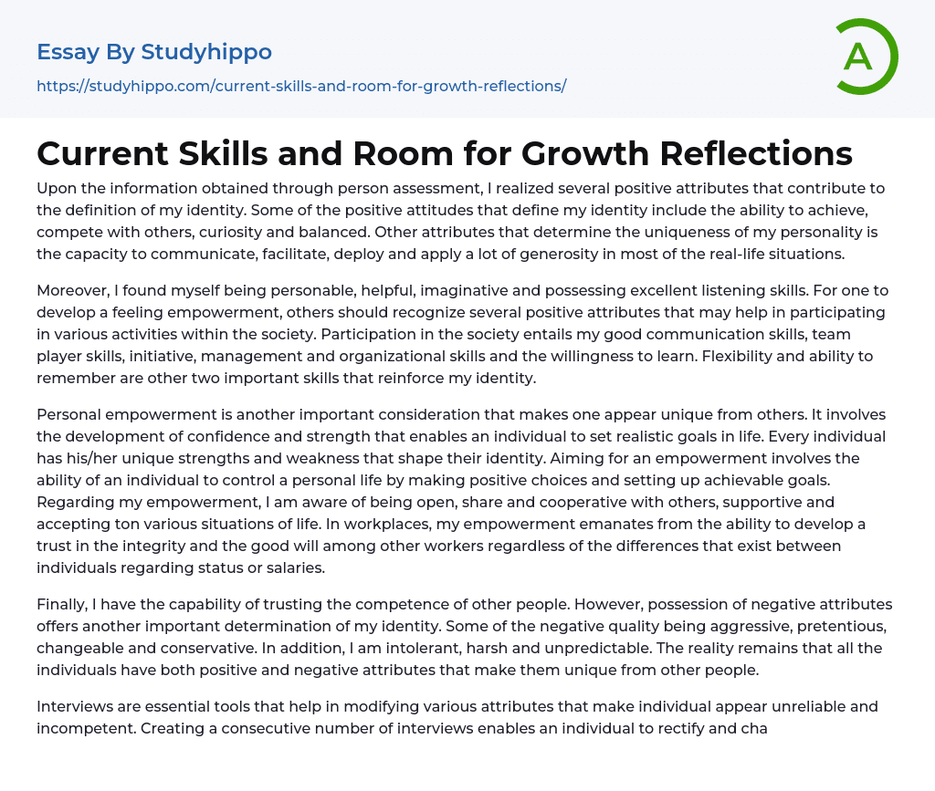 Current Skills and Room for Growth Reflections Essay Example