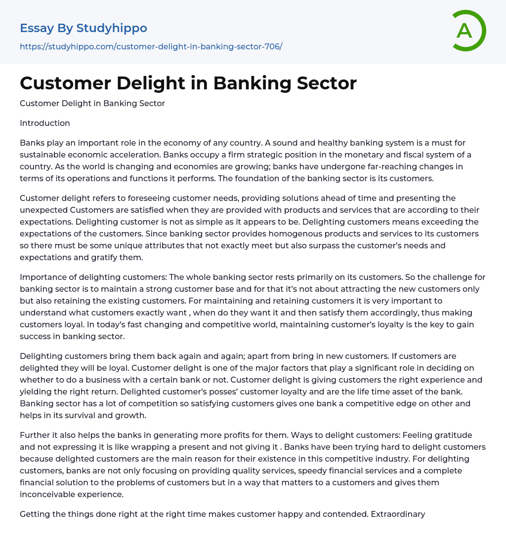 Customer Delight in Banking Sector Essay Example