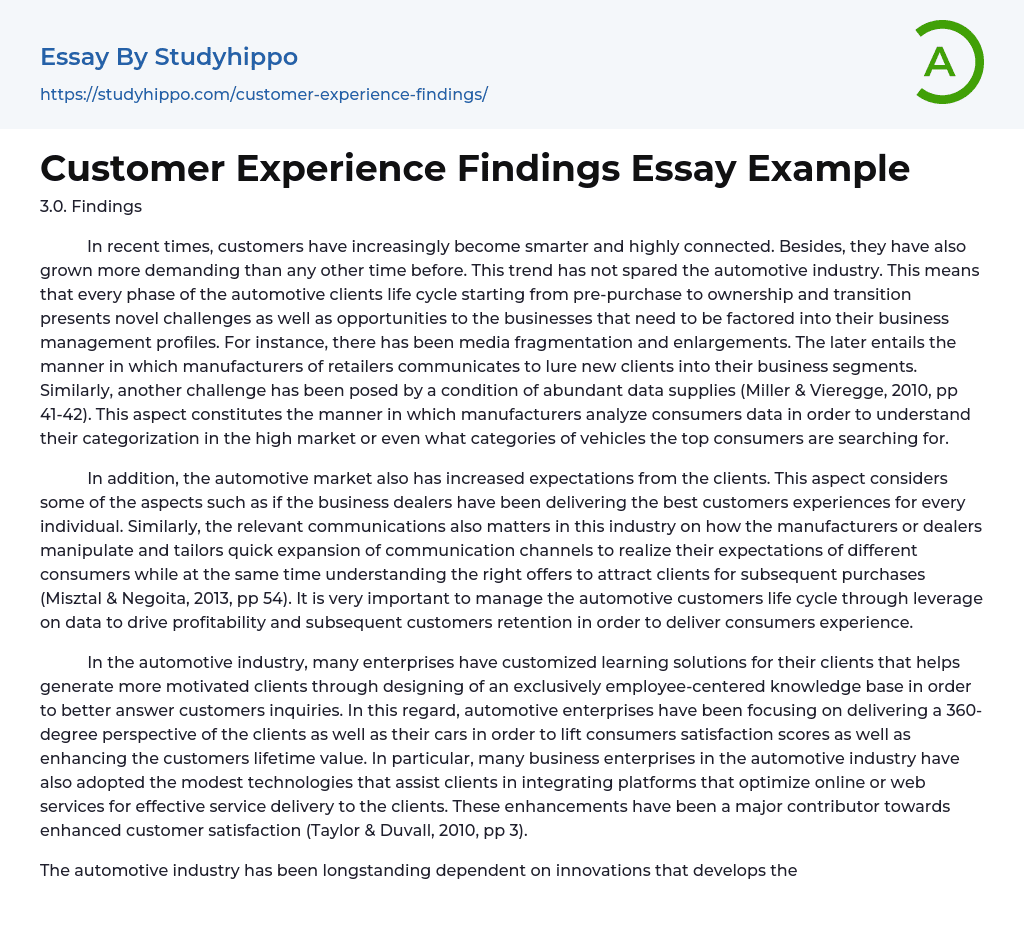 Customer Experience Findings Essay Example