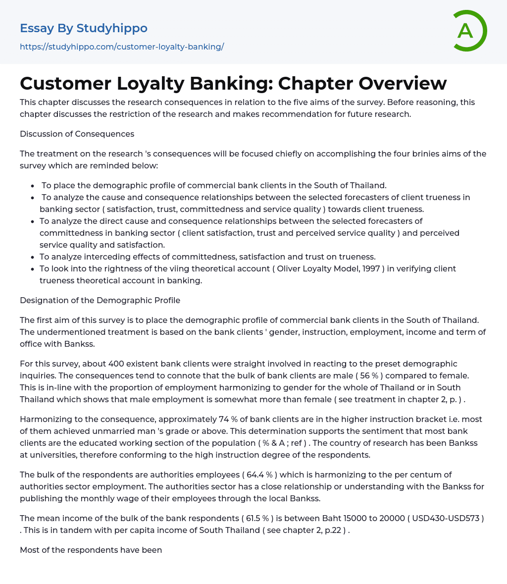 Customer Loyalty Banking: Chapter Overview Essay Example