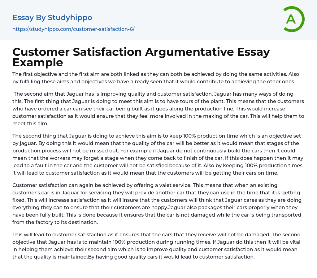 Customer Satisfaction Argumentative Essay Example