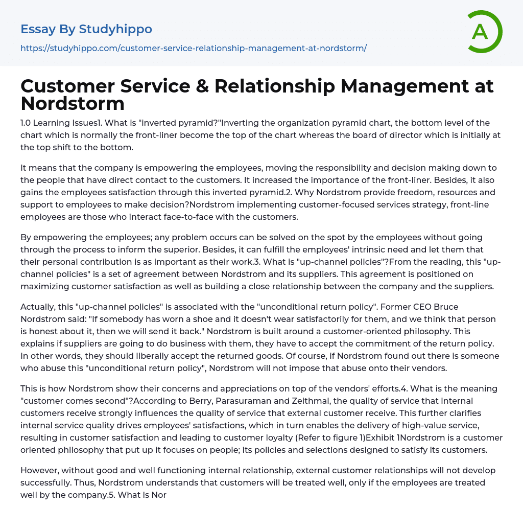 Customer Service & Relationship Management at Nordstorm Essay Example