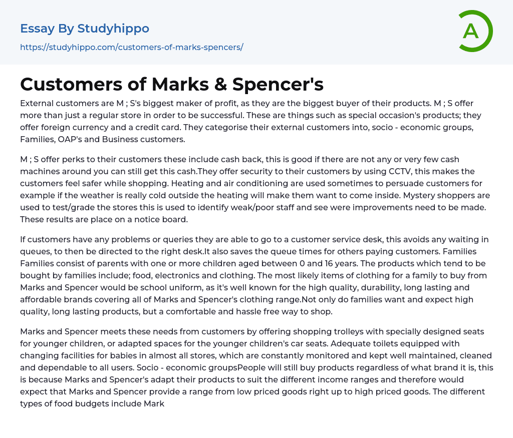 Customers of Marks & Spencer’s Essay Example