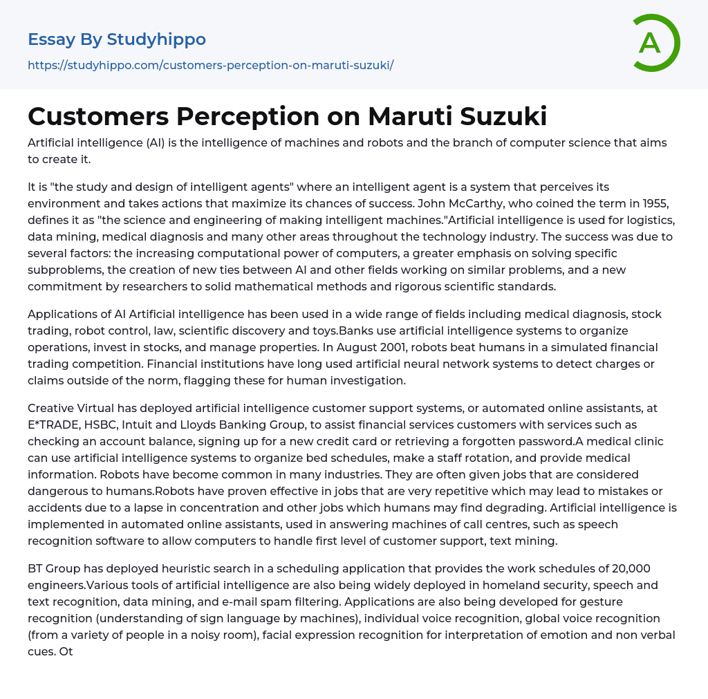 Customers Perception on Maruti Suzuki Essay Example