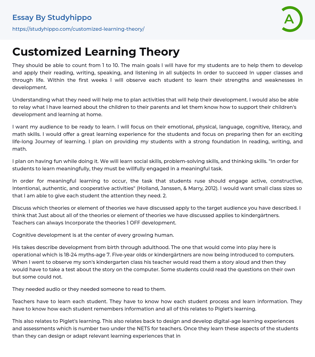 Customized Learning Theory Essay Example
