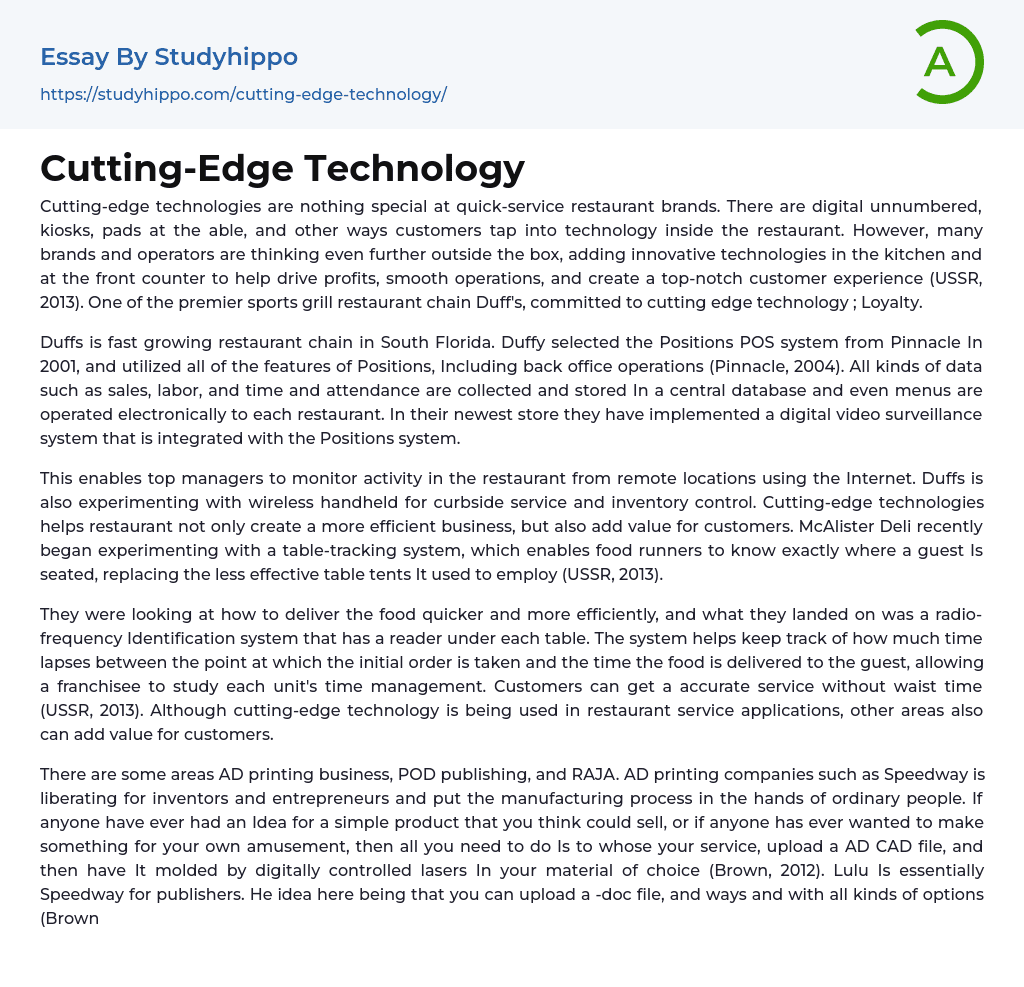 Cutting-Edge Technology Essay Example