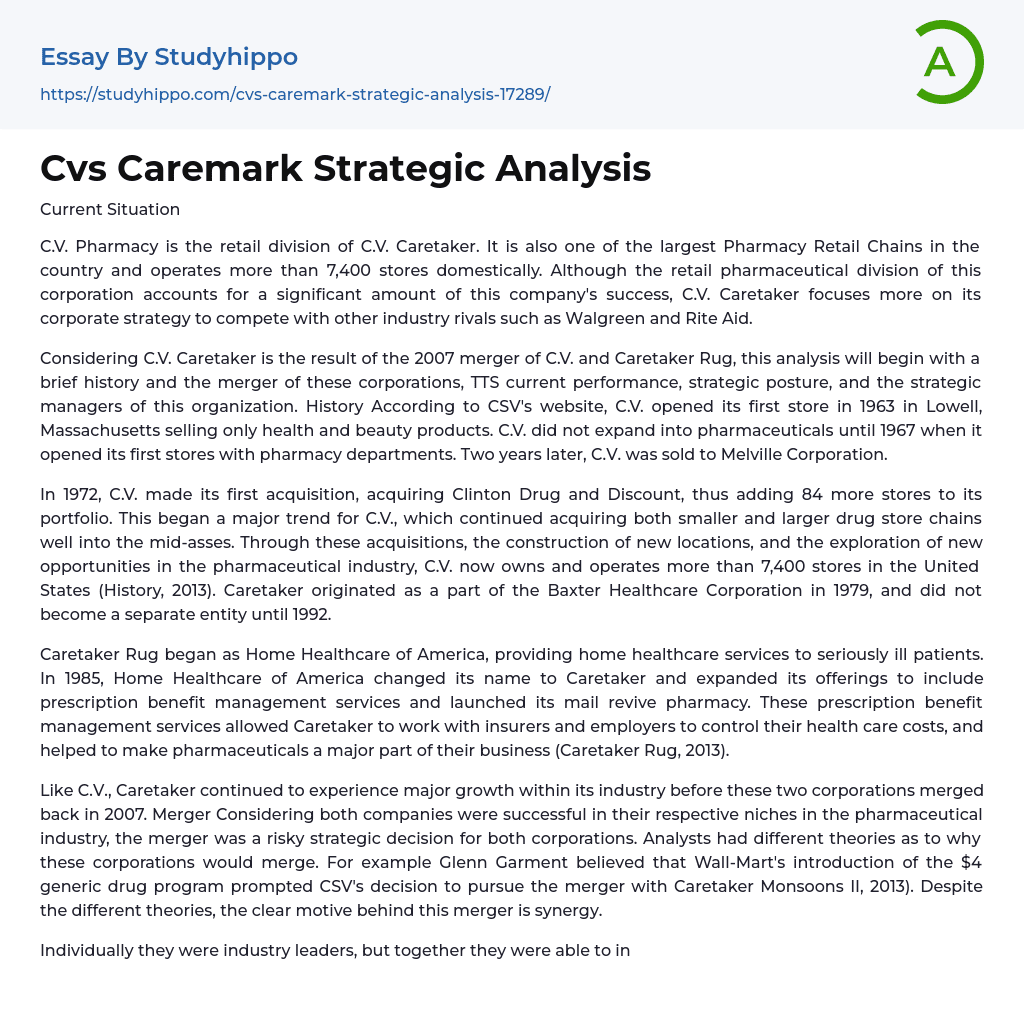 Cvs Caremark Strategic Analysis Essay Example