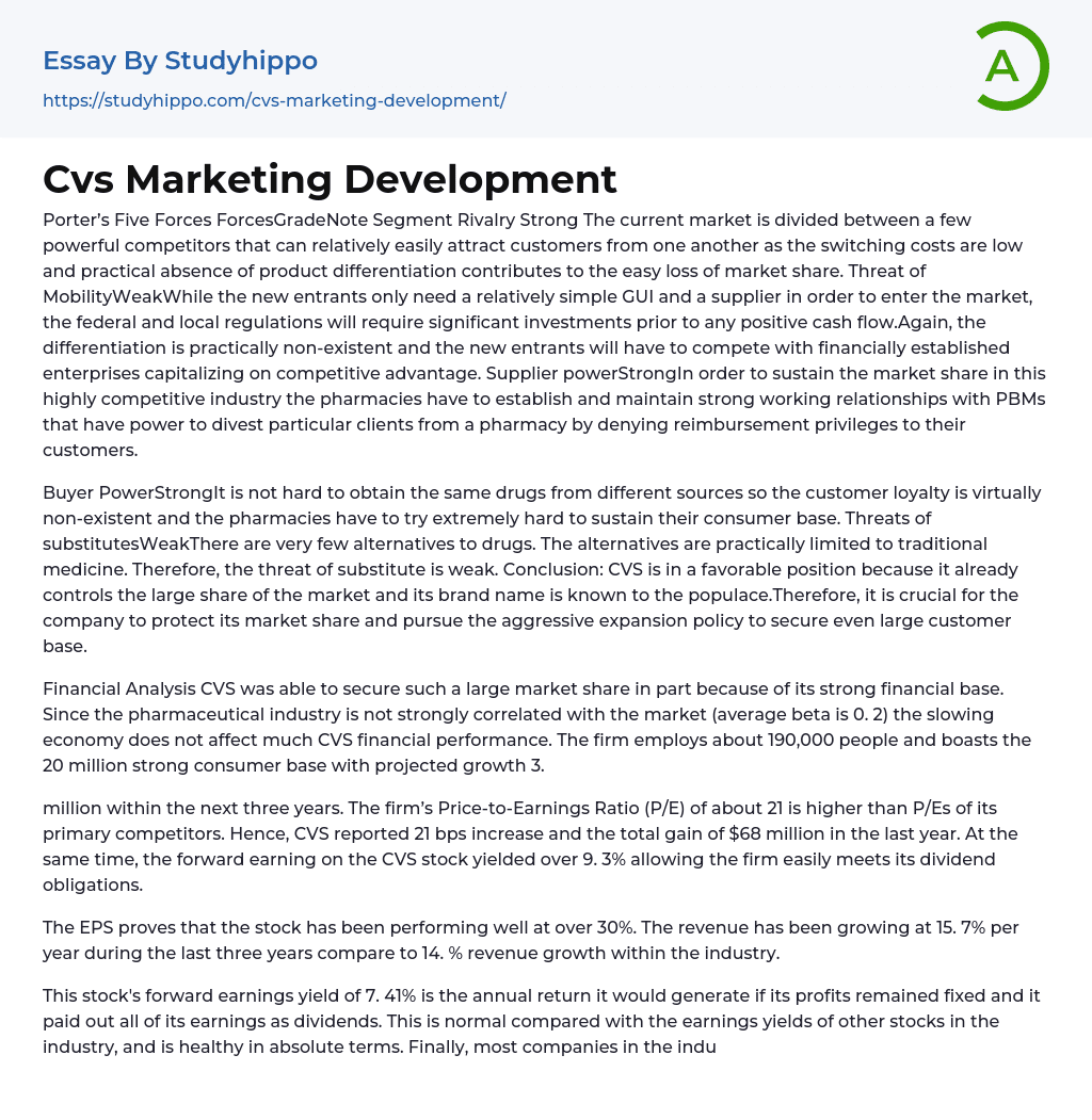 Cvs Marketing Development Essay Example