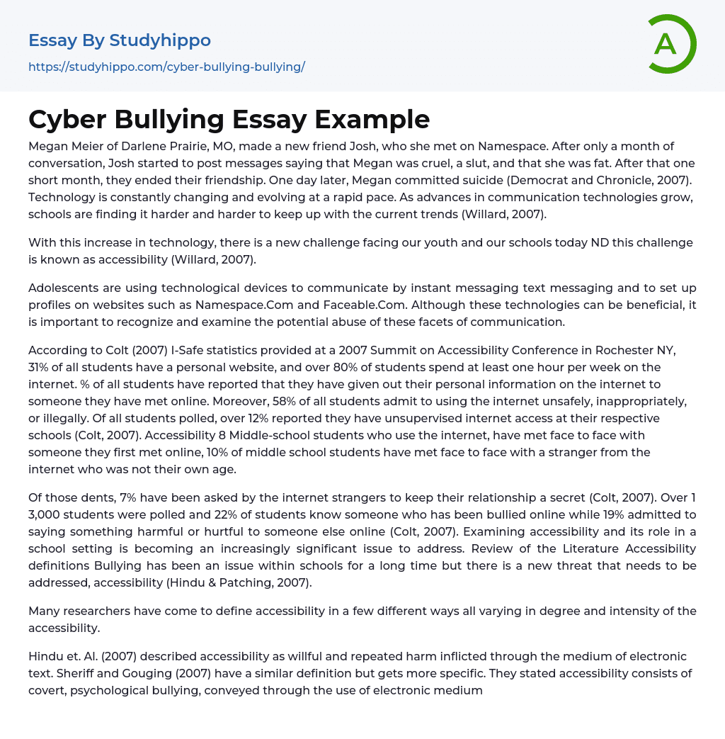 Cyber Bullying Essay Example