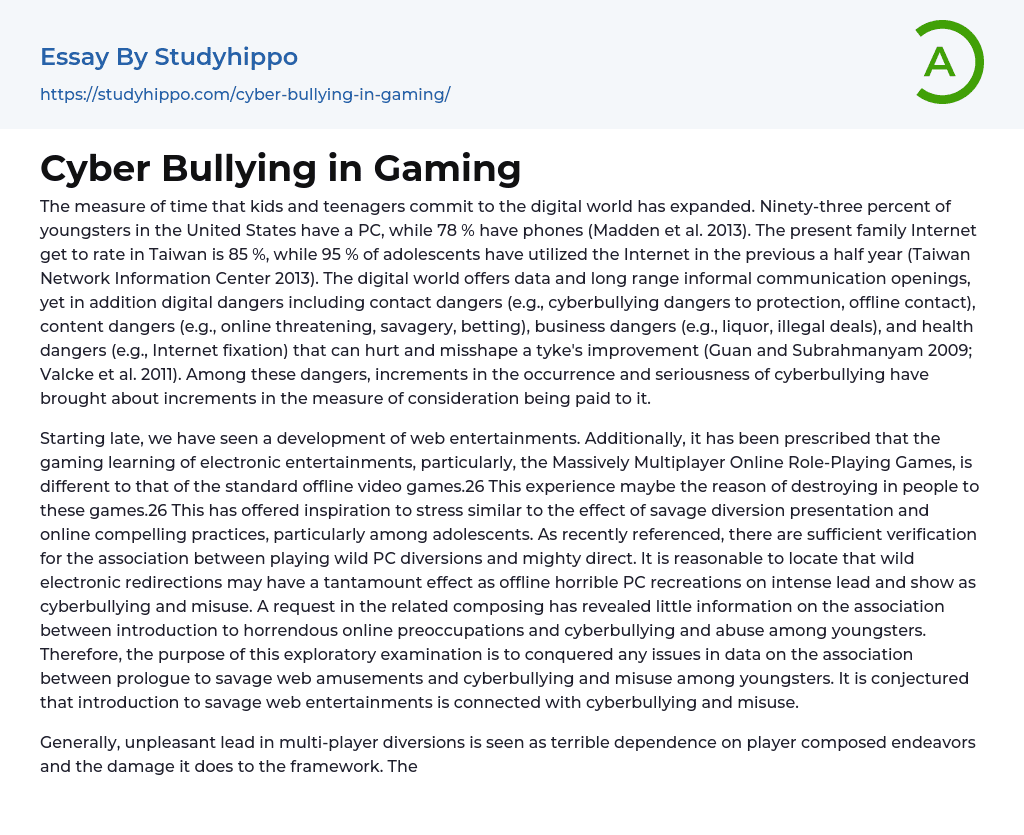 Cyber Bullying in Gaming Essay Example